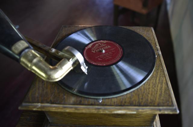 ALCALDE, NEW MEXICO - AUGUST 14, 2018:  An antique Victrola record player and Evan Williams 78-RPM record on display at an historic home at Los Luceros, an historic Northern New Mexico ranch dating to the early 1800s, now owned and maintained by the State of New Mexico. (Photo by Robert Alexander/Getty Images)