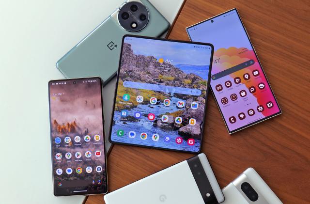 Here's a photo of our favorite Android phones on the market right now featuring the Google Pixel 7, Pixel 7 Pro, Pixel 6a, Samsung Galaxy S23 Ultra, Samsung Galaxy Z Fold 4 and the OnePlus 11. 